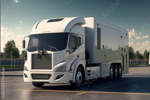 Hybrid electric truck being charging at charging station, 3d rendering , AI art © dasom