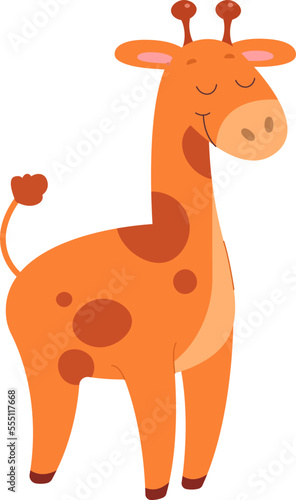 Cute cartoon giraffe flat icon Funny wild animal
