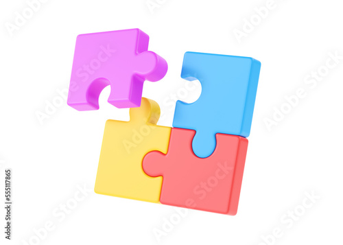Puzzle 3d render icon - teamwork connect idea, partnership illustration and flying jigsaw pieces © Isometrixus