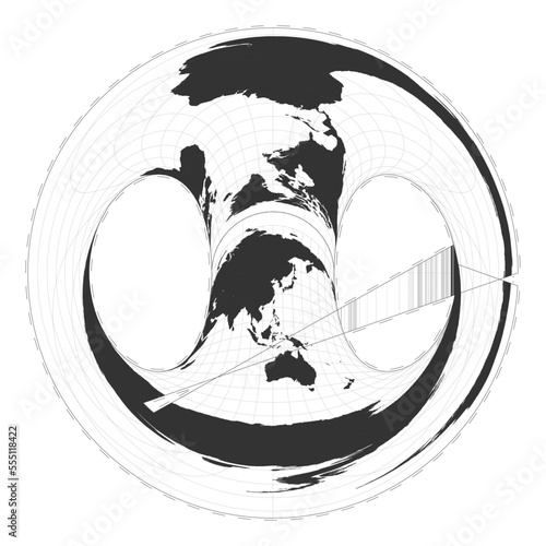 Vector world map in Hammer retroazimuthal projection. A plain geographical map with latitude and longitude lines, centered at 120 degrees W longitude.