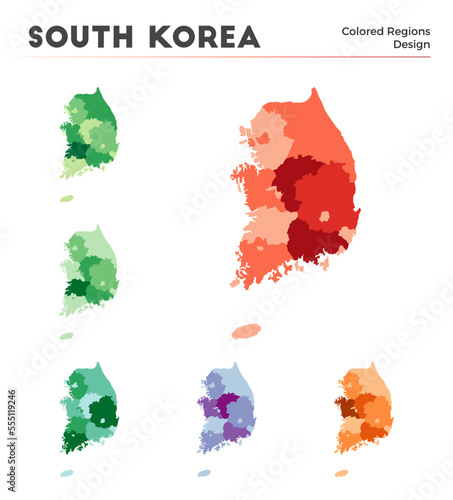 South Korea map collection. Borders of South Korea for your infographic. Colored country regions. Vector illustration.