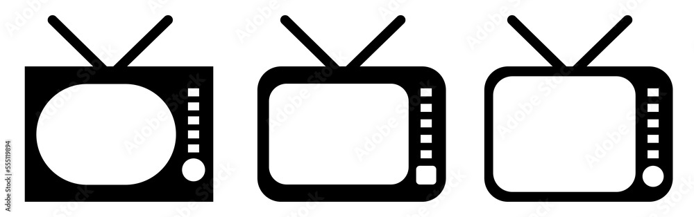 Retro TV. Set of black icons. Vector clipart isolated on white ...