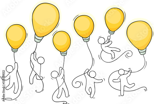 Ideas concept with flying light bulbs and people
