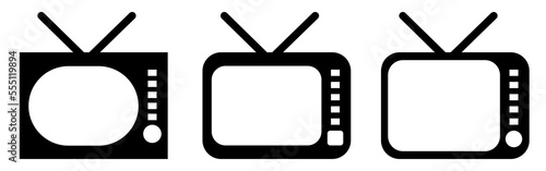 Retro TV. Set of black icons. Vector clipart isolated on white background.