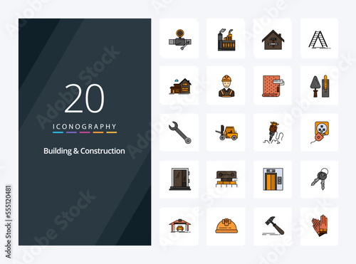 20 Building And Construction line Filled icon for presentation. Vector icons illustration