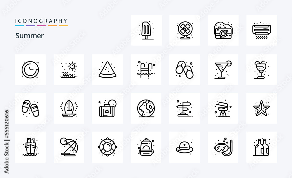 25 Summer Line icon pack. Vector icons illustration