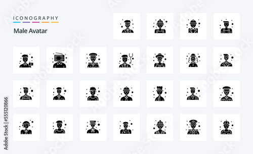 25 Male Avatar Solid Glyph icon pack. Vector icons illustration