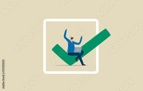 Online Voting, survey questionnaire. Young man or businessman doing online questionnaire. Illustration