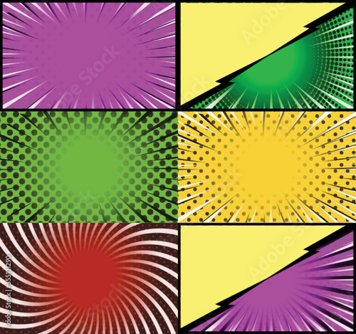 Comic book colorful frames background with rays. radial. halftone and dotted effects pop art style © Muhammad