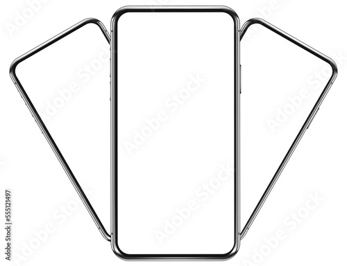 Three smartphone mock up template isolated png