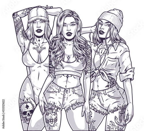 Hot tattoo women emblem monochrome