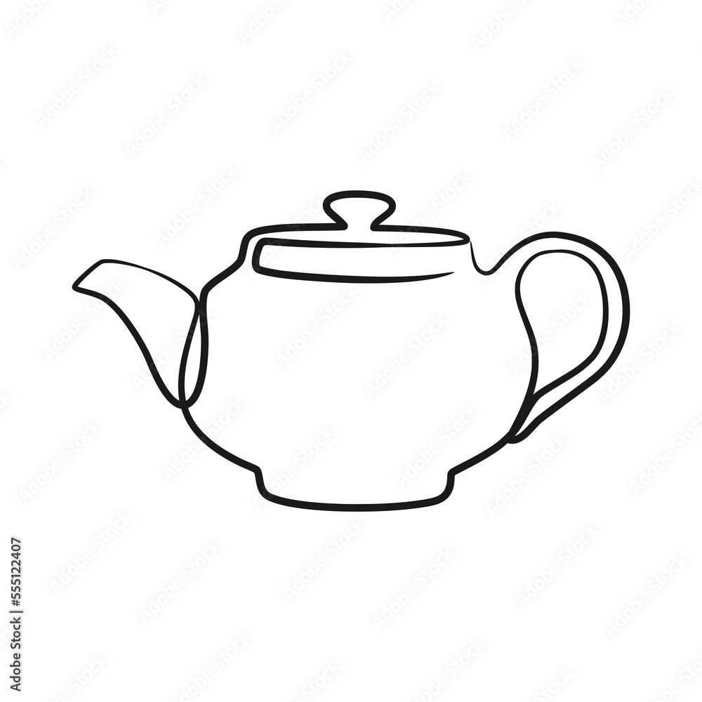 Continuous line drawing tea pot. Teapot in continuous line art drawing style Continuous line drawing tea pot. Teapot in continuous line art drawing style