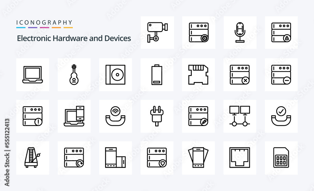 25 Devices Line icon pack. Vector icons illustration