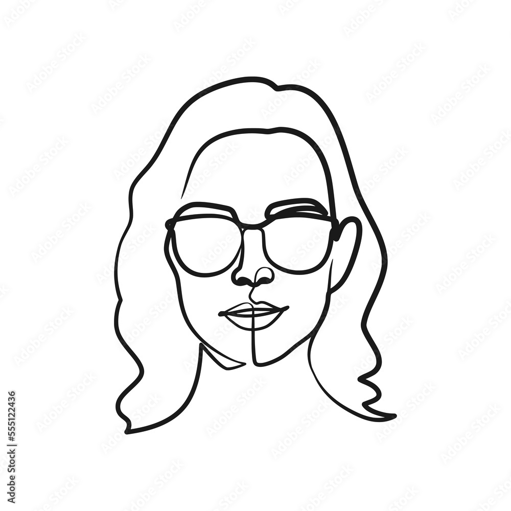 Continuous one line art woman wearing sunglasses Continuous one line art woman wearing sunglasses