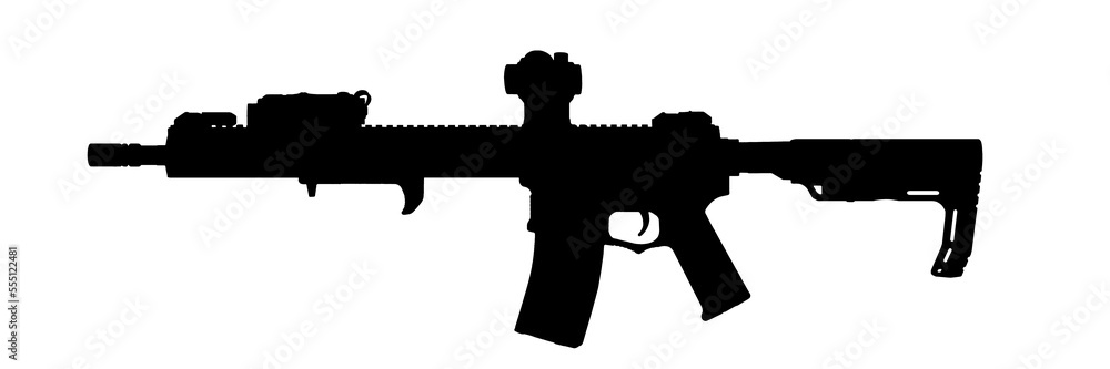 Silhouette image of ar assault rifle weapon with front grip and red dot ...