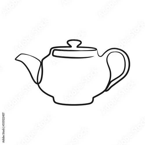 Continuous line drawing tea pot. Teapot in continuous line art drawing style