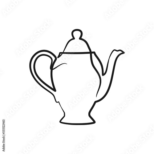 Continuous line drawing tea pot. Teapot in continuous line art drawing style