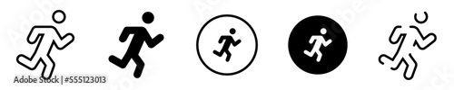 Conjunto de iconos de hombre corriendo. Velocidad. Concepto de correr, deporte, ir de prisa, rápido. Hombre corriendo de diferentes estilos