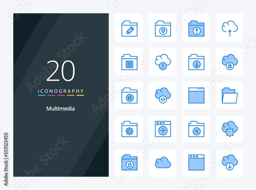 20 Multimedia Blue Color icon for presentation. Vector icons illustration photo