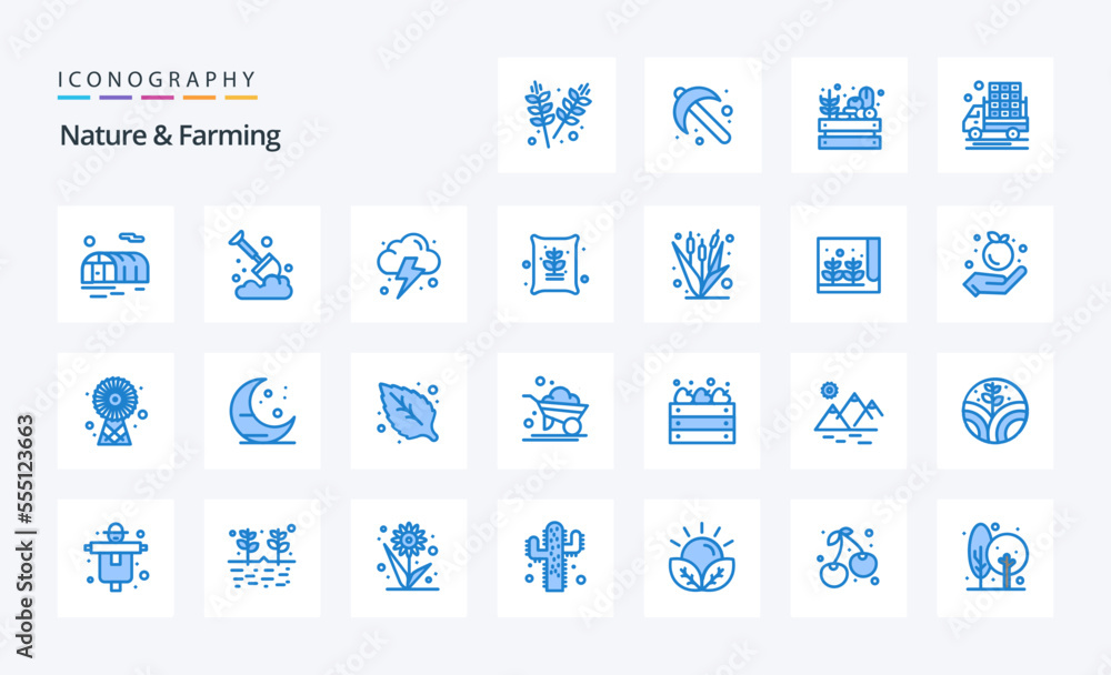 25 Nature And Farming Blue icon pack. Vector icons illustration