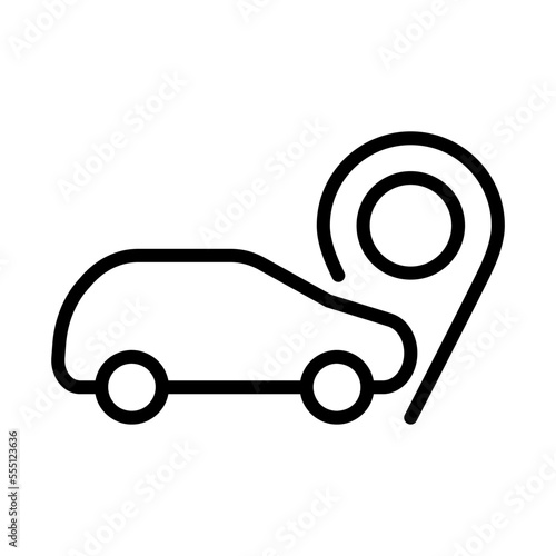 Icono de vehículo con símbolo de ubicación. Buscar vehículo, gps del automóvil. Ilustración vectorial