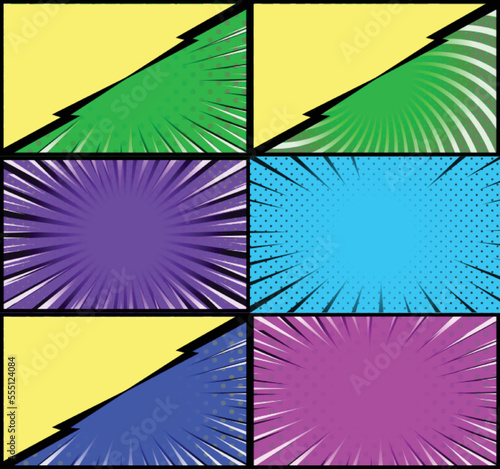 Comic book colorful frames background with rays. radial. halftone and dotted effects pop art style © Muhammad