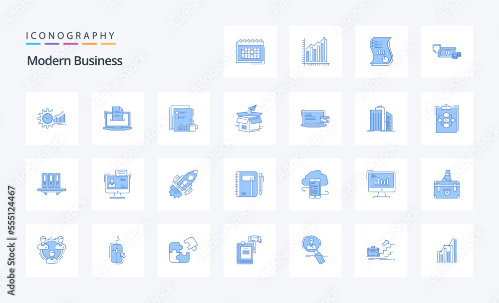 25 Modern Business Blue icon pack. Vector icons illustration