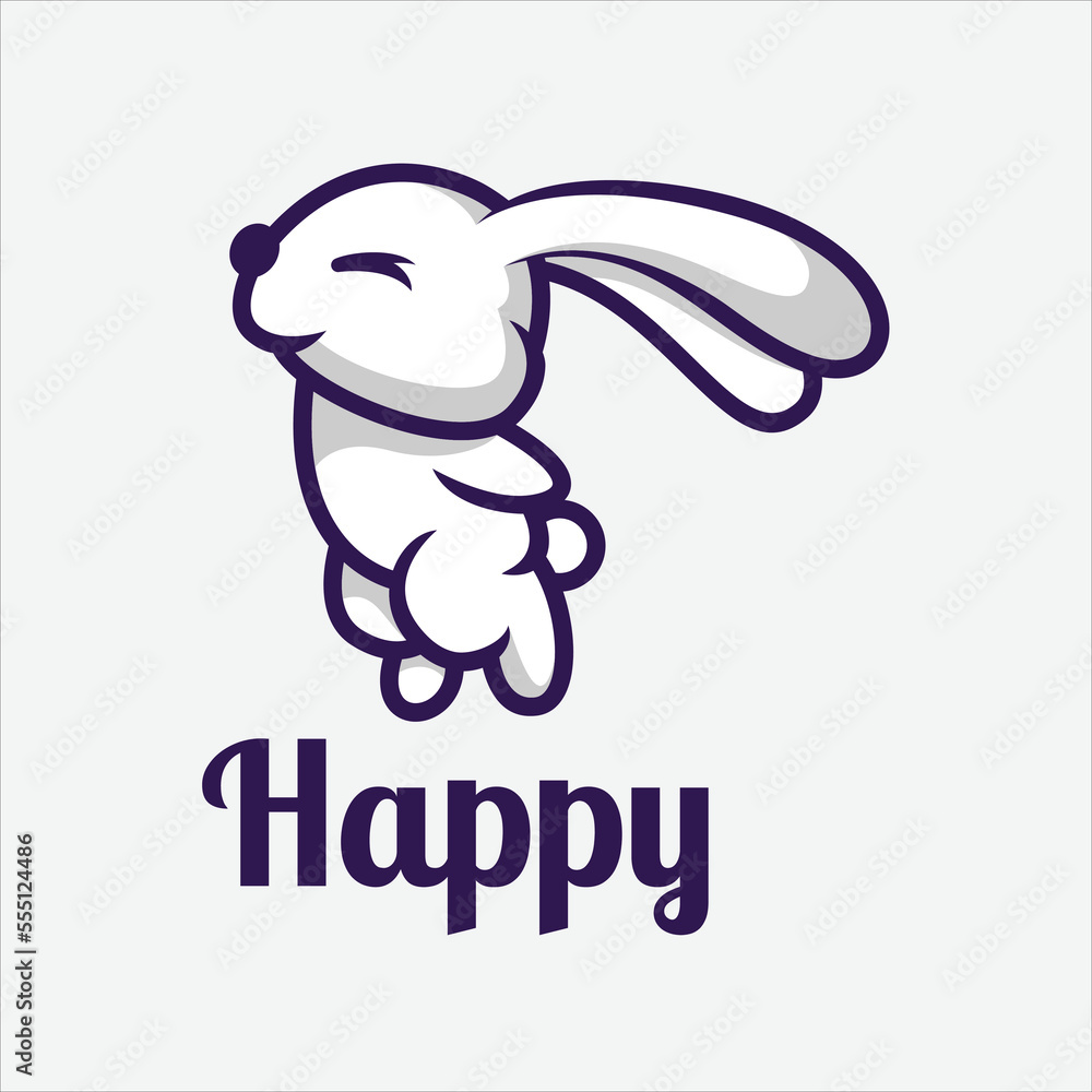 Fototapeta premium Happy rabbit vector logo design template symbol