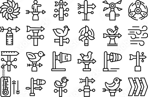 Vane icons set outline vector. Breeze toy. Paper animal