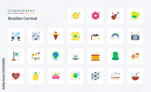 25 Brazilian Carnival Flat color icon pack. Vector icons illustration