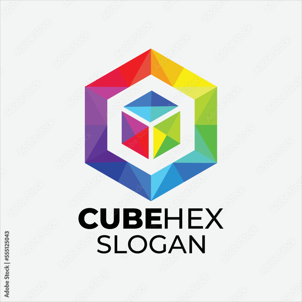Fototapeta premium Gradient cube hex vector logo design template 