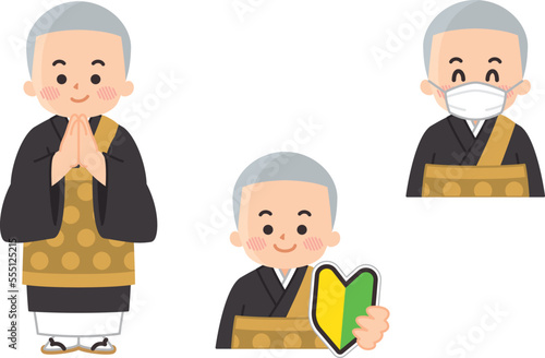 住職の男性　初心者マーク　マスク着用