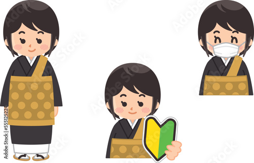 住職の女性　初心者マーク　マスク着用