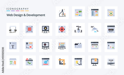 25 Web Design And Development Flat color icon pack. Vector icons illustration