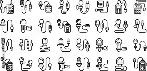 Lapel microphone icons set outline vector. Audio cable. Cable collar