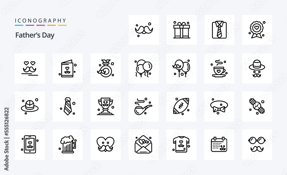 25 Fathers Day Line icon pack. Vector icons illustration