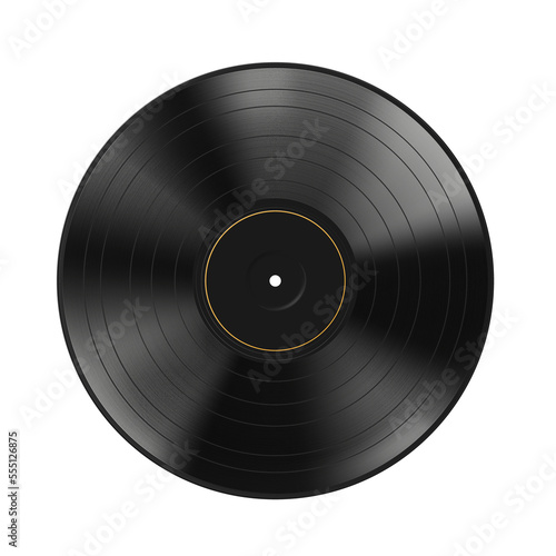 Realistic black vinyl record isolated. Blank mock up. Dark label. Highly detailed. png.