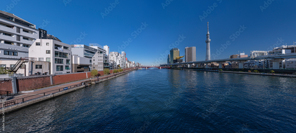 Obraz premium スカイツリーが見える川
