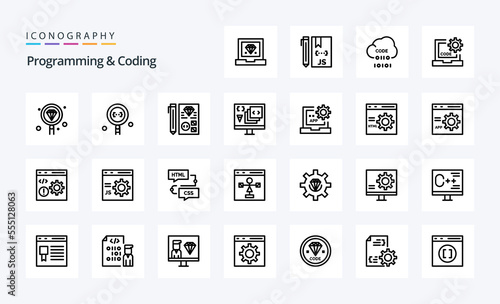 25 Programming And Coding Line icon pack. Vector icons illustration