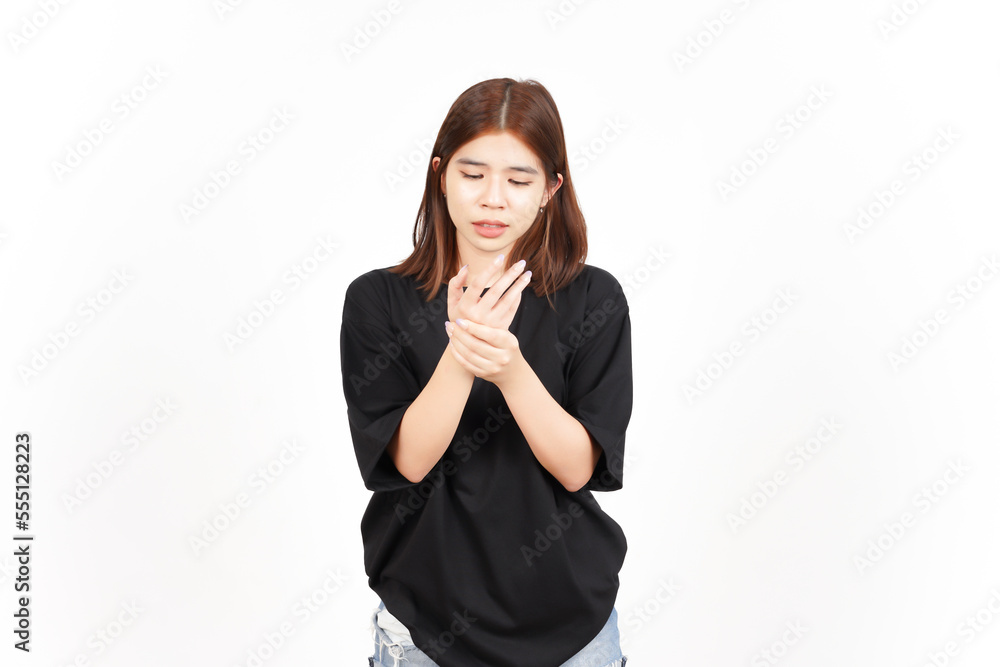 Suffering pain on hands Of Beautiful Asian Woman Isolated On White Background Suffering pain on hands Of Beautiful Asian Woman Isolated On White Background