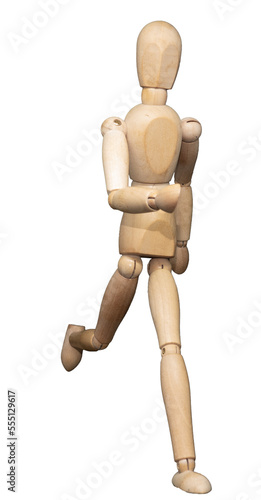 Articulated wooden artist’s model posed as if running