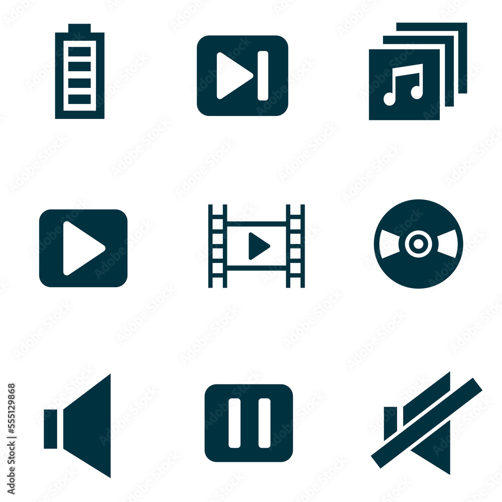 Music icons set with vinyl, sound off, broadcast and other pause elements. Isolated jpg illustration music icons. Music icons set with vinyl, sound off, broadcast and other pause elements. Isolated jpg illustration music icons.