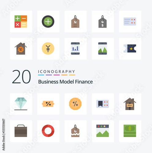 20 Finance Flat Color icon Pack. like million. case. percent. sold. house
