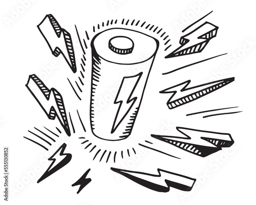 Vector battery icon with in doodle style