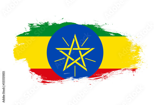 Flag of ethiopia on white stroke brush background