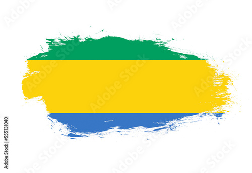 Flag of gabon on white stroke brush background