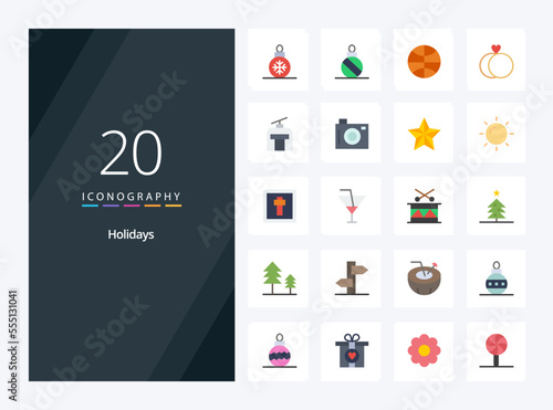 20 Holidays Flat Color icon for presentation. Vector icons illustration