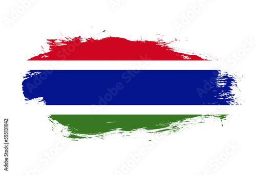 Flag of gambia on white stroke brush background