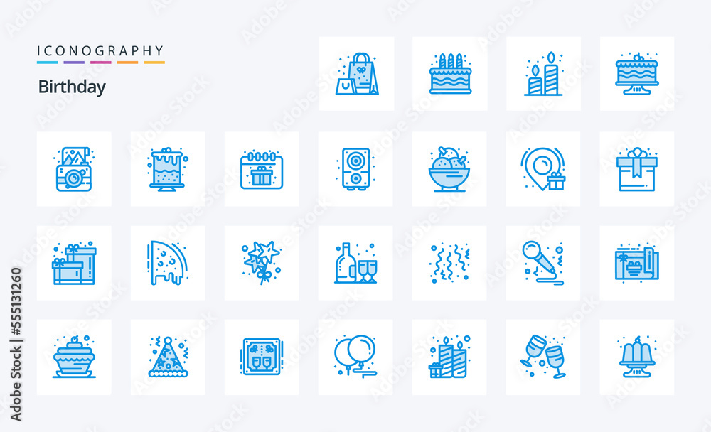 25 Birthday Blue icon pack. Vector icons illustration