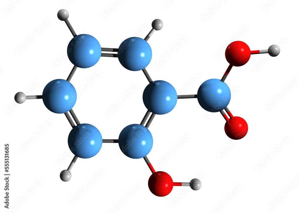 3D image of Salicylic acid skeletal formula molecular chemical